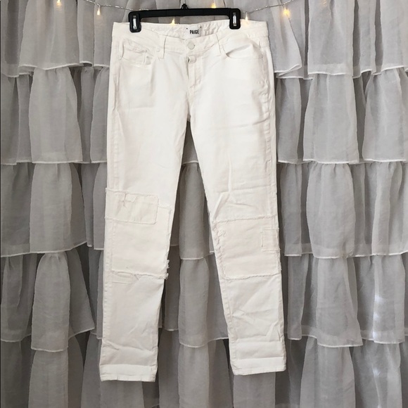 PAIGE White Patched Denim Jeans - Picture 1 of 4